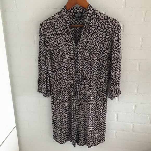 Vintage 90s Mini Shirtdress Coquette Dark Floral Print Roses Navy S POCKETS M - Picture 1 of 8